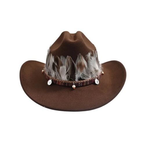 Chapeau Country Plume Marron